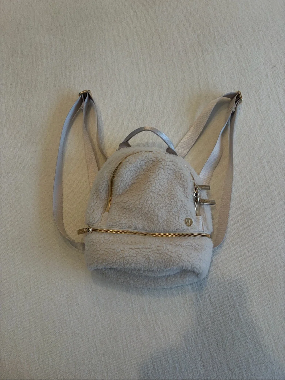 lululemon athletica Cream Sherpa Mini Backpack with Gold Hardware